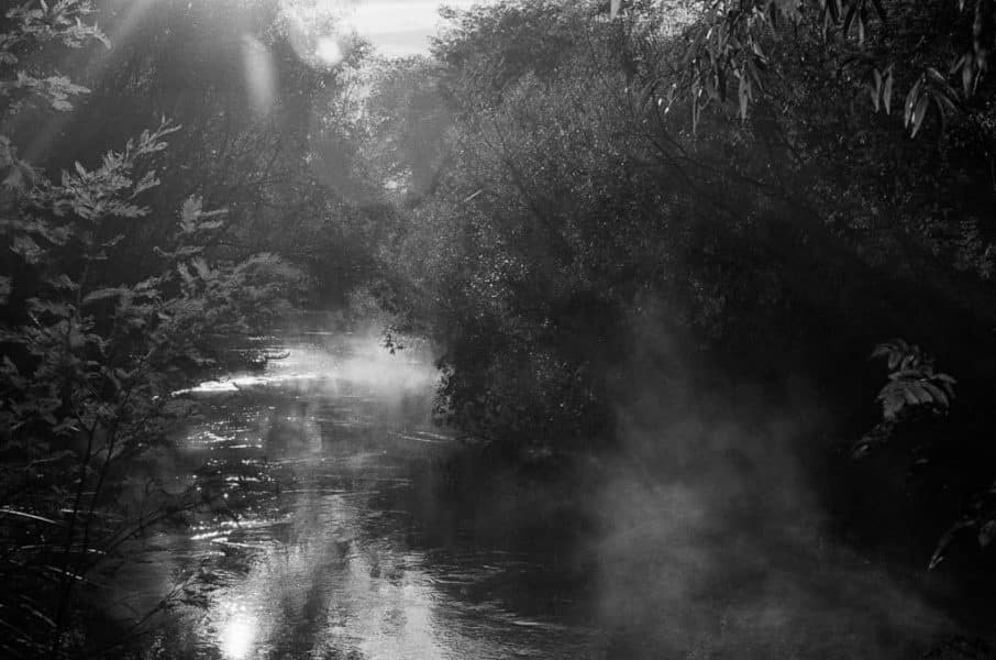 Mist on Meander River in Deloraine. Jade Austen. Tri-X film