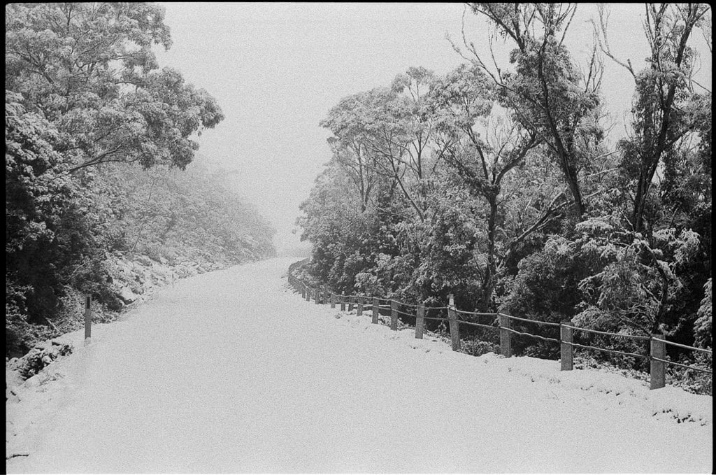 Lake Mackenzie Road after snowfall taken on Kodak Tmax 3200